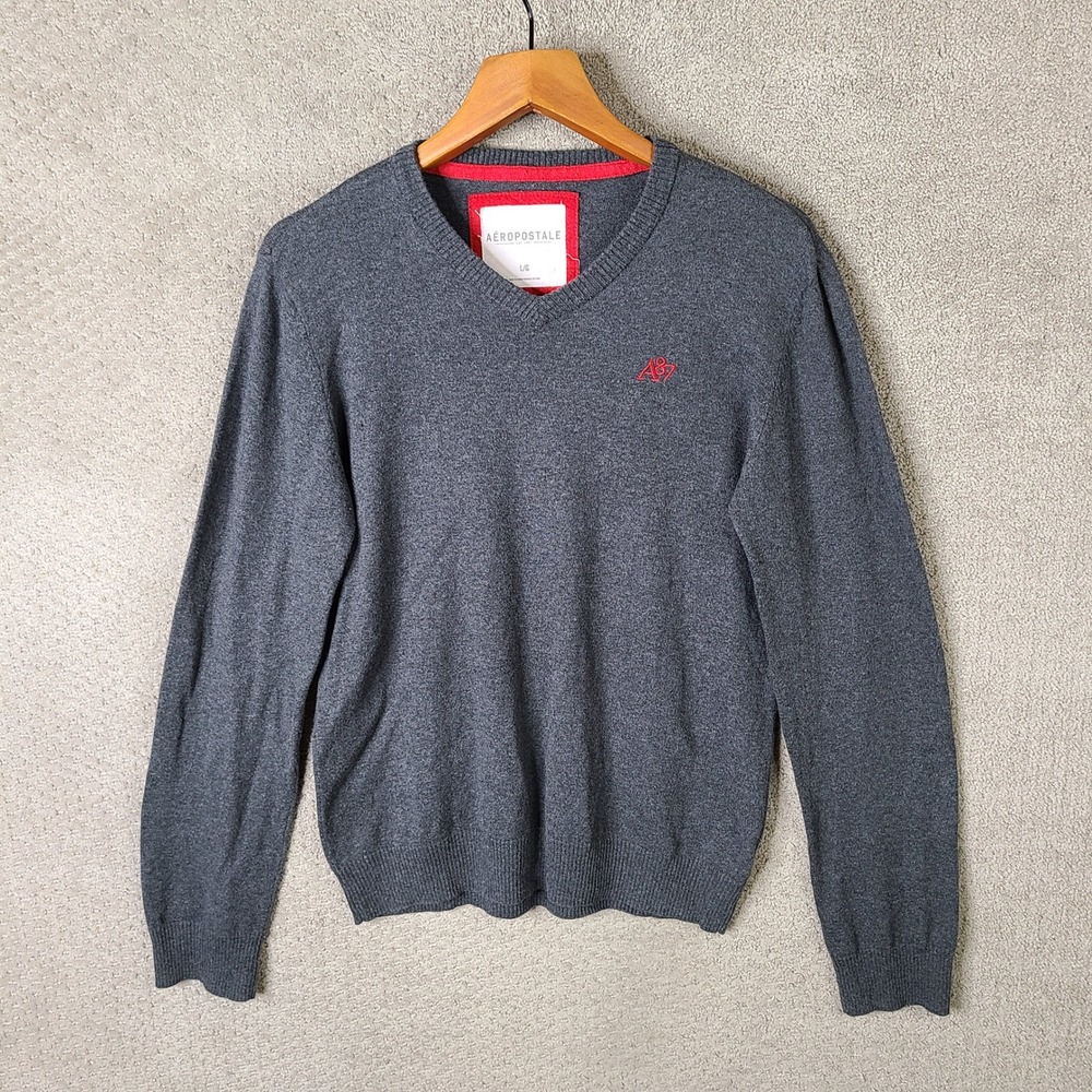 Aeropostale Sweater Womens L Gray V Neck Cotton Wool Blend Long Sleeve Casual